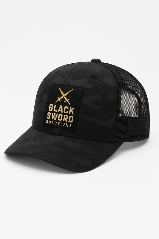 BSS Crossed Sword Black Multi-cam Trucker Hat